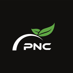 PNC letter nature logo design on black background. PNC creative initials letter leaf logo concept. PNC letter design.