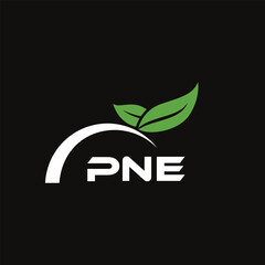 PNE letter nature logo design on black background. PNE creative initials letter leaf logo concept. PNE letter design.