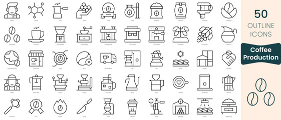 Set of coffee production icons. Thin linear style icons Pack. Vector Illustration
