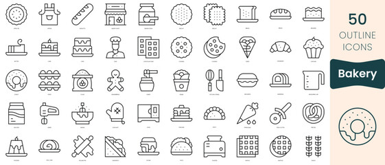 Set of bakery icons. Thin linear style icons Pack. Vector Illustration