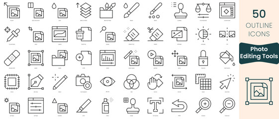 Set of photo editing tools icons. Thin linear style icons Pack. Vector Illustration