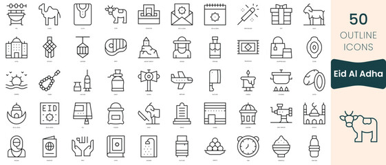 Set of eid al adha icons. Thin linear style icons Pack. Vector Illustration