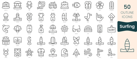 Obraz na płótnie Canvas Set of surfing icons. Thin linear style icons Pack. Vector Illustration