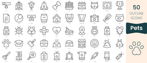 Set of pets icons. Thin linear style icons Pack. Vector Illustration