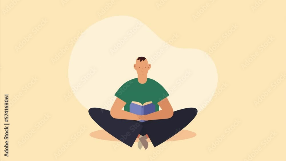 Poster man seated reading text book character