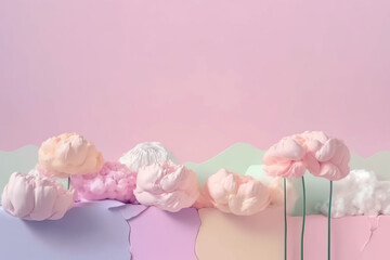 Fototapeta na wymiar Wallpaper pastel colors, with flowers at the bottom. generate by ai