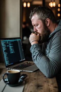 Web and software programmer working with his computer. Web designer. Generate by AI