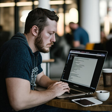 Web and software programmer working with his computer. Web designer. Generate by AI