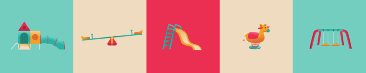 Set Children Playground Icons. Swing, Slide, Seesaw,
