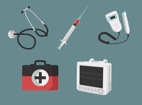 Medical Supplies And Equipment Cartoon Set
