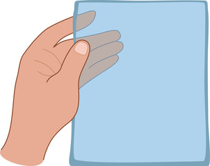 A hand holding a piece of a transparent material. Isolated objects. Transparent background. For various graphics design projects, marketing materials, manual, posters and web digital realm.