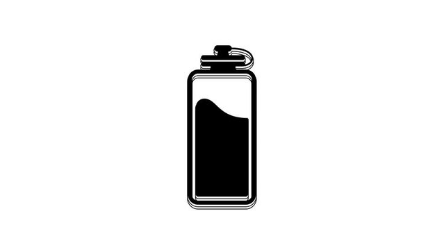 Black Sport bottle with water icon isolated on white background. 4K Video motion graphic animation