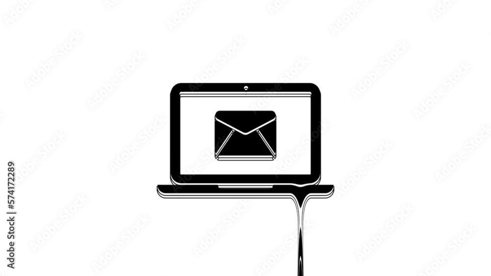 Canvas Prints Black Laptop with envelope and open email on screen icon isolated on white background. Email marketing, internet advertising concepts. 4K Video motion graphic animation