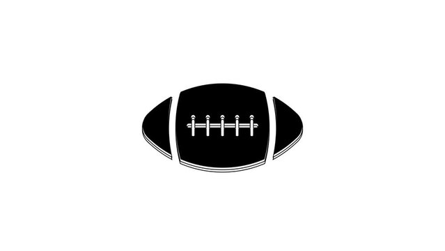 Black American Football ball icon isolated on white background. 4K Video motion graphic animation
