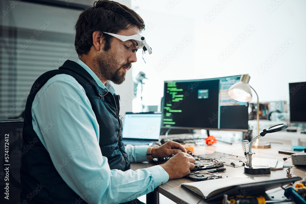 Poster information technology, motherboard circuit and man repair computer hardware, electronics or semicon