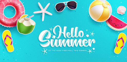 Summer greeting vector background. Hello summer text in empty space for tropical season greeting. Vector illustration summer holidays template.  © Zeinous