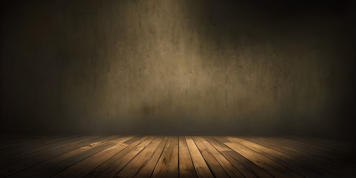 dark room with wood floor, illustration, Generative, AI