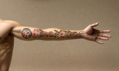 Happy easter! A super realistic easter bunny / easter eggs tattoo on a man arm - Decoration concept for greetings and presents on Easter Day celebrate time / Copy Space / Space for Text / Easteregg