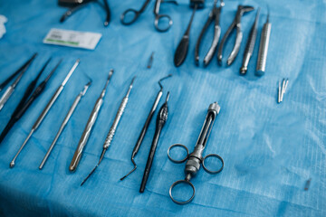 Surgical instruments in the operating room. tooth implantation operations.