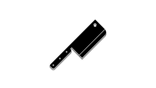 Black Meat chopper icon isolated on white background. Kitchen knife for meat. Butcher knife. 4K Video motion graphic animation