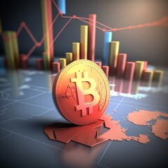 Bitcoin with a 3D graph behind. Generative AI