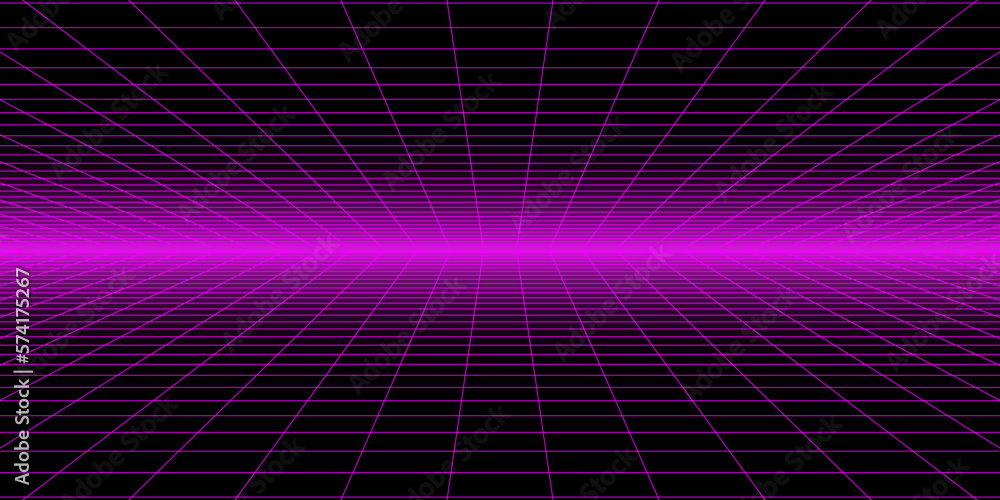 Poster Perspective of the endless passage in retro 80s style for background design