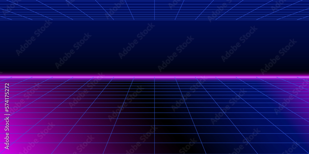 Poster abstract neon grid in retro futuristic background