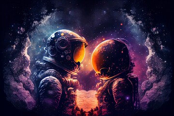 Romantic astronaut couple on the moon. Generative AI, Generative, AI