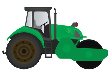 Green road roller. vector illustration