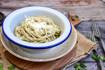  Black Truffle sauce fresh tagliolini noodle pasta, original italian food fresh egg pasta, cream...