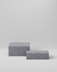 3D illustration of concrete podiums on a white background to showcase cosmetic product presentations. Incorporate abstract geometric shapes to add visual interest to the mock up design