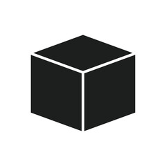 Cube pictogram. Isometric view of 3D shape. Black vector silhouette, isolated on white background.