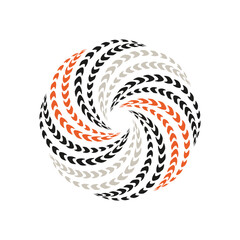 black,grey,red and white geometric swirl bagel  with arrows