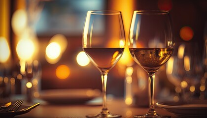 Empty glasses set in a restaurant. Generative ai