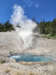 geyser's eruption in yellowstone park