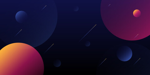 Modern Style Minimalist Background, Header or Banner Design with 3D Cosmic Scene: Planets, Comets - Multi Purpose Creative Wide Scale Template for Web with Copyspace in Editable Vector Format