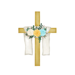 Watercolor Easter Cross with flowers