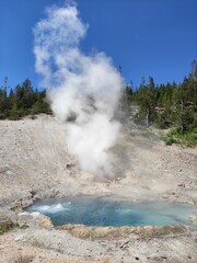 geyser's eruption in yellowstone park