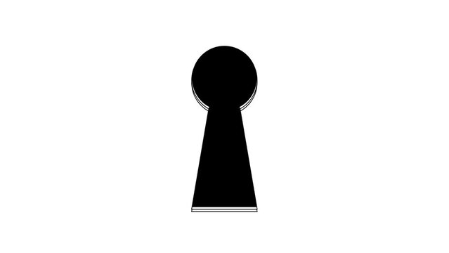 Black Keyhole icon isolated on white background. Key of success solution. Keyhole express the concept of riddle, secret, safety, security. 4K Video motion graphic animation