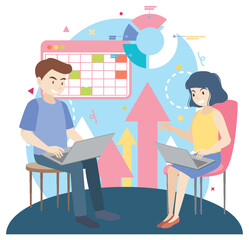 Working characters flat design for web banner