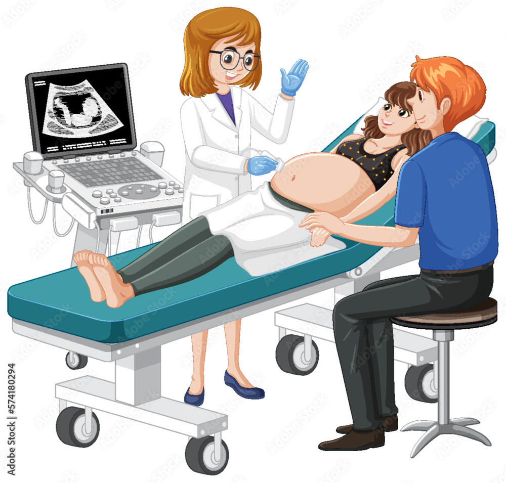 Wall mural doctor doing ultrasound scan for pregnant woman