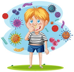 A boy surrounded by germs