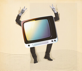 Funny vintage TV character with human arms and legs