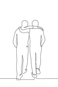 recommend clip art: two friends walking hugging their shoulders - one line drawing vector. concept of going away or walking together with best friend, best friends together