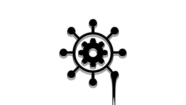 Black Project management icon isolated on white background. Hub and spokes and gear solid icon. 4K Video motion graphic animation