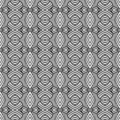 Vector geometric seamless pattern. Minimal ornamental background with abstract shapes. Black and white texture. Simple abstract ornament background. Dark repeat design for decor, fabric, cloth.