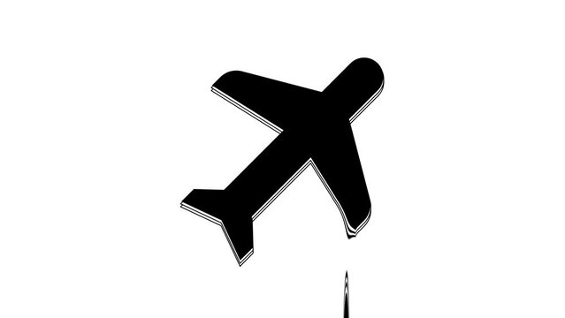 Black Plane icon isolated on white background. Flying airplane icon. Airliner sign. 4K Video motion graphic animation