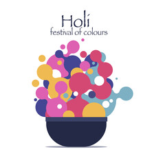Illustration of splash of colours in a bowl. Holi festival concept