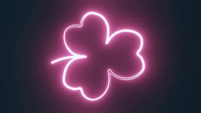 Happy Saint Patrick's Day Neon light Shamrock vertical 3d animation loop 4K. Irish holiday party Glowing three leaves clover luck symbol background motion graphic 17 March celebration Ireland flag
