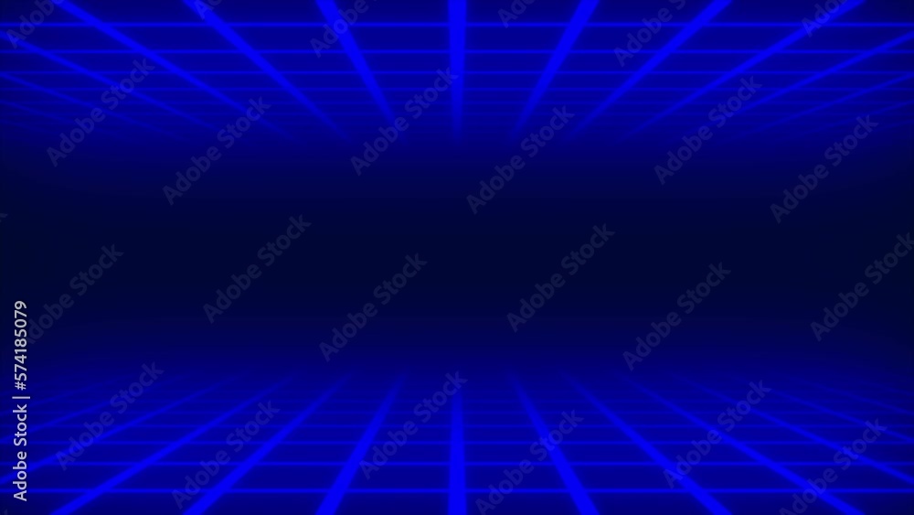 Poster animated blue neon grid with black background. 3d loopable animation